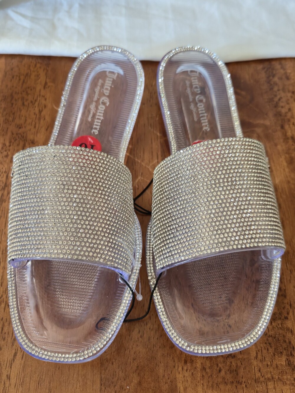 Juicy Couture Clear Slide Sandals with Silver Rhinestones